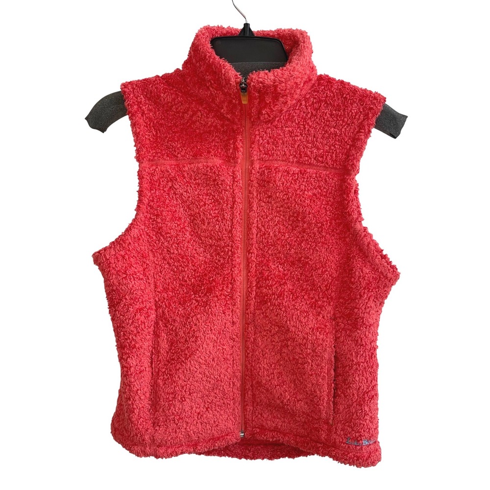 LL Bean Fleece Vest Womens Orange Polartec High Pile Sherpa Full Zip Gorpcore